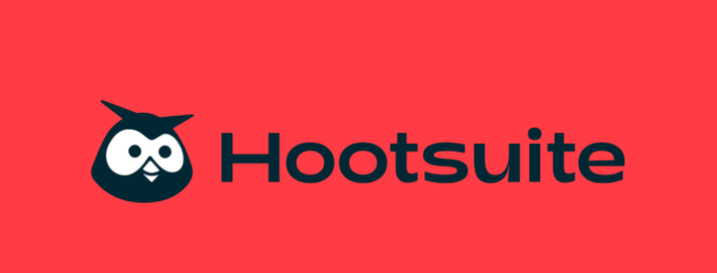 This image shows the logo of hotsuite on red background image